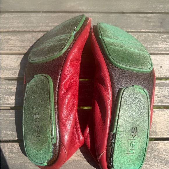 Tieks Red Leather Ballet Flats with Teal Stitch Detail - Picture 3 of 4